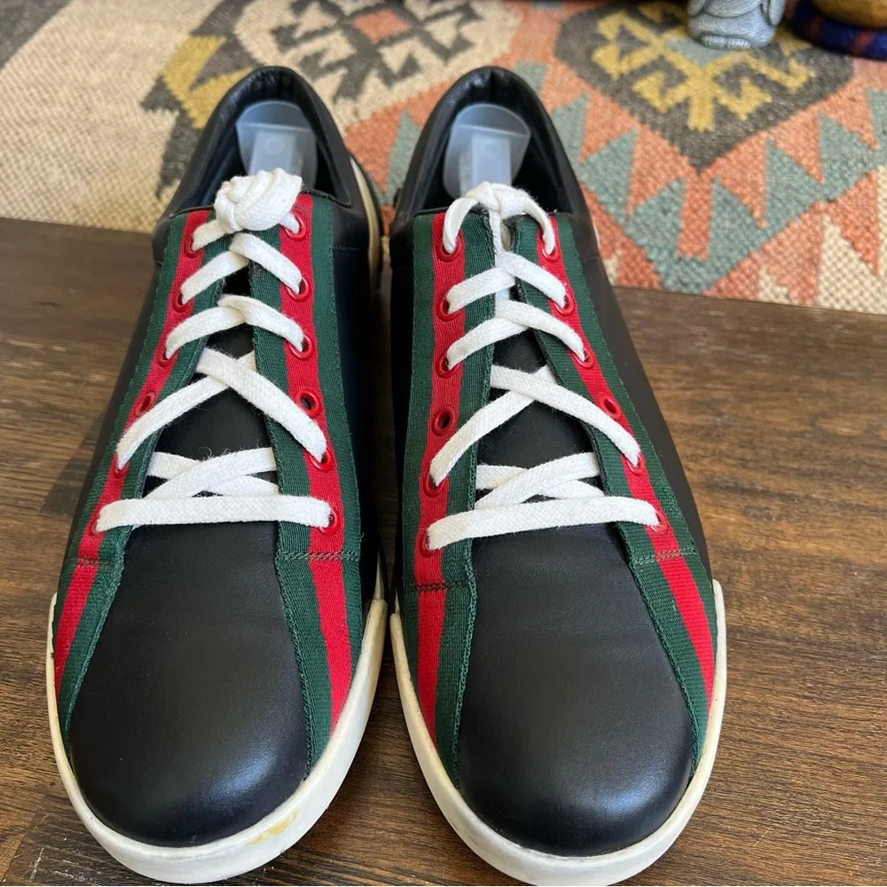 GUCCi Boulevard Black Leather Web Strap Detail Sneakers Gucci Sz 10/US10.5